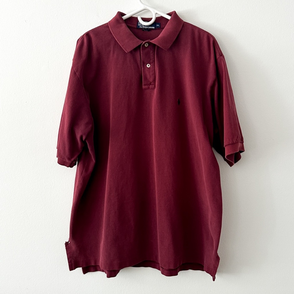 Polo Ralph Lauren Vintage Burgundy Red Polo T-Shirt Size XXL - Picture 1 of 9